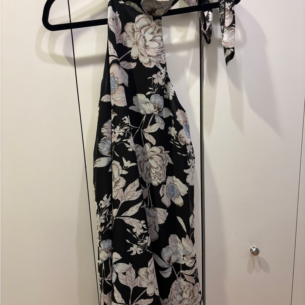 Black and Cream Floral Halter Dress